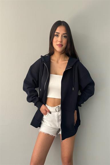 KAPŞONLU FERMUARLI OVERSİZE SWEATSHIRT