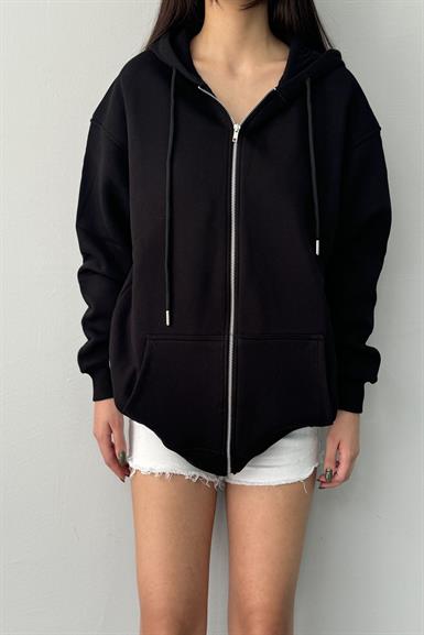 KAPŞONLU FERMUARLI OVERSİZE SWEATSHIRT