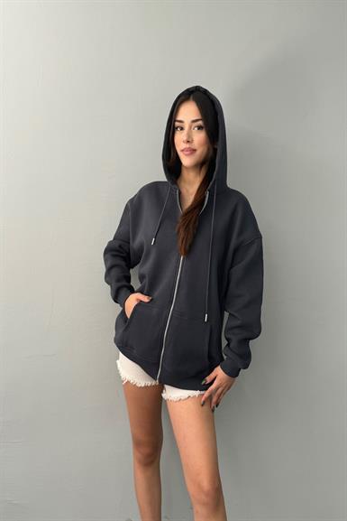 KAPŞONLU FERMUARLI OVERSİZE SWEATSHIRT