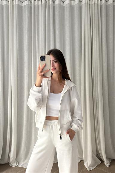 KAPŞONLU FERMUARLI SWEATSHIRT