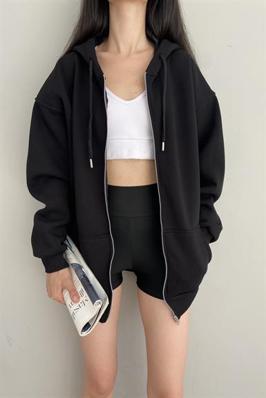 KAPŞONLU FERMUARLU SWEATSHIRT
