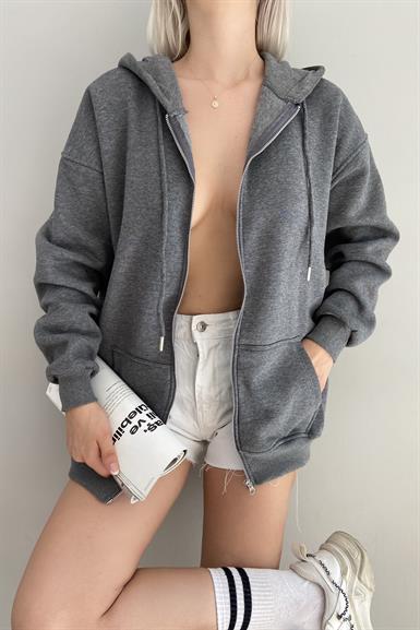 KAPŞONLU FERMUARLU SWEATSHIRT