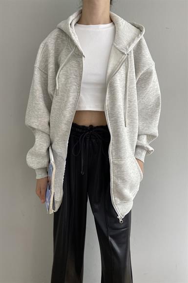 KAPŞONLU FERMUARLU SWEATSHIRT