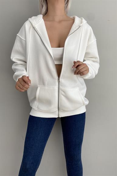 KAPŞONLU FERMUARLU SWEATSHIRT