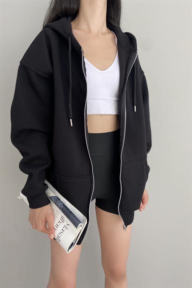 KAPŞONLU FERMUARLU SWEATSHIRT