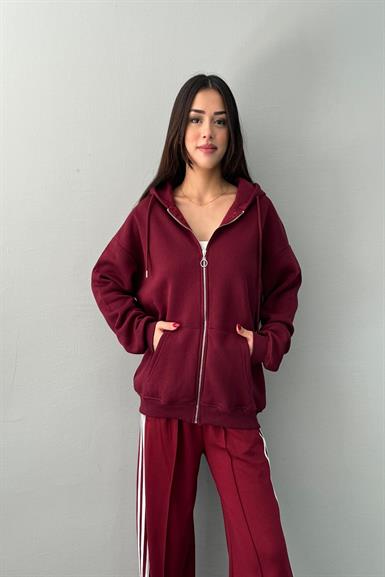 KAPŞONLU OVERSİZE FERMUARLI  SWEAT