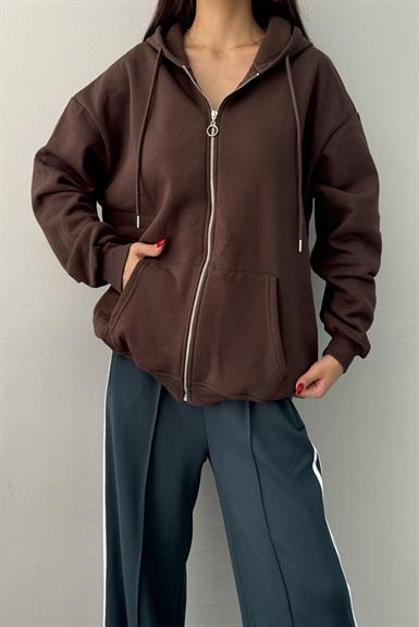 KAPŞONLU OVERSİZE FERMUARLI  SWEAT