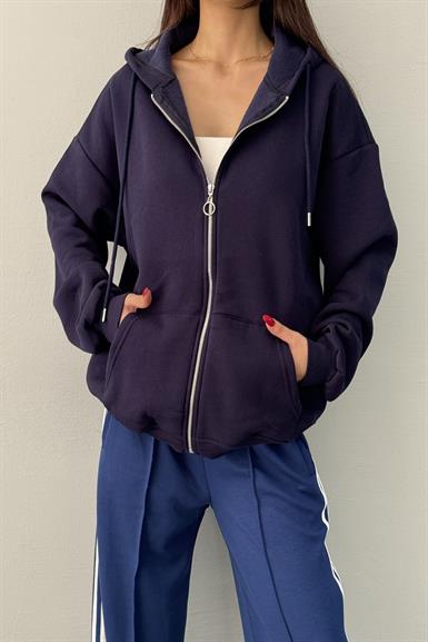 KAPŞONLU OVERSİZE FERMUARLI  SWEAT