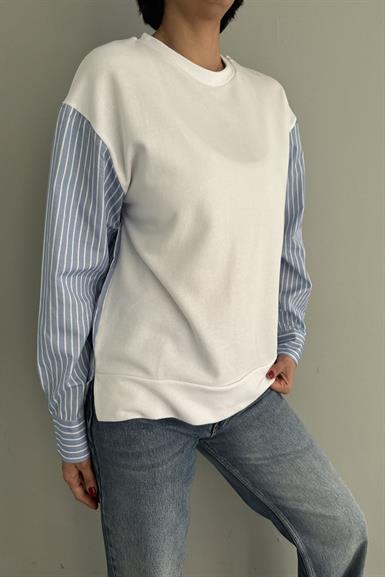 KOLU VE ARKASI ÇİZGİLİ GÖMLEK DETAY SWEAT