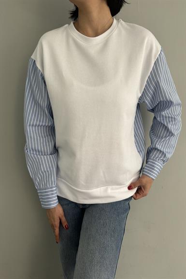 KOLU VE ARKASI ÇİZGİLİ GÖMLEK DETAY SWEAT