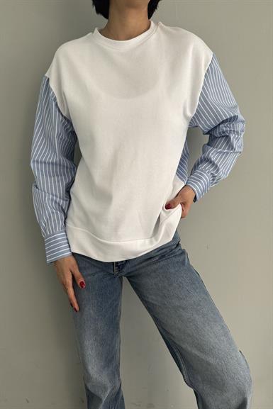 KOLU VE ARKASI ÇİZGİLİ GÖMLEK DETAY SWEAT