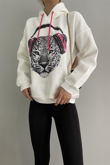 KULAKLIKLI LEOPAR BASKILI SWEAT