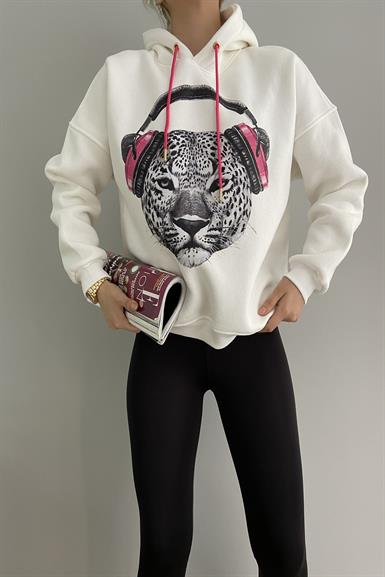 KULAKLIKLI LEOPAR BASKILI SWEAT