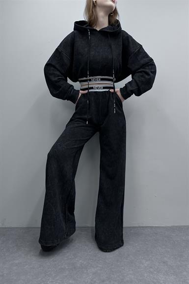 LASTİK DETAYLI CROP SWEATSHIRT