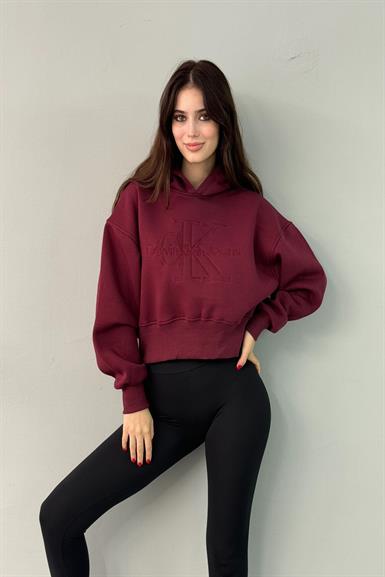 NAKIŞ DETAY KAPŞONLU CROP SWEATSHIRT