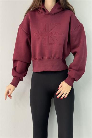 NAKIŞ DETAY KAPŞONLU CROP SWEATSHIRT