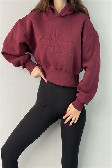 NAKIŞ DETAY KAPŞONLU CROP SWEATSHIRT