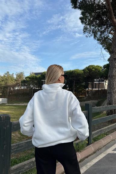 NEWYORK BASKILI YARIM FERMUARLI SWEATSHIRT