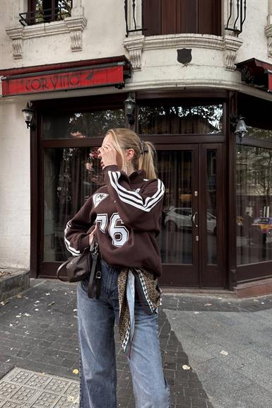NY 76 NAKIŞ DETAYLI YARIM FERMUARLI SWEATSHIRT