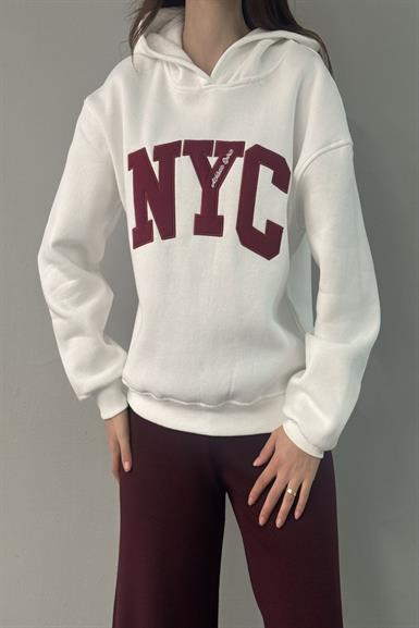NYC NAKIŞ DETAYLI KAPŞONLU SWEATSHIRT