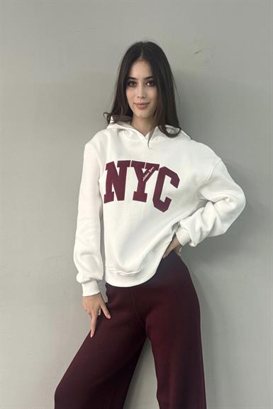 NYC NAKIŞ DETAYLI KAPŞONLU SWEATSHIRT