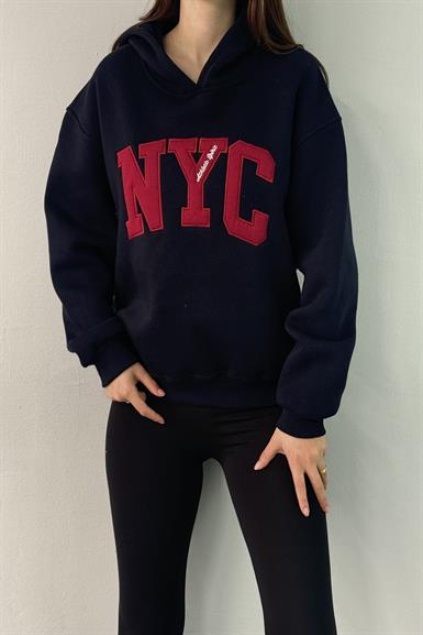 NYC NAKIŞ DETAYLI KAPŞONLU SWEATSHIRT