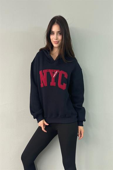 NYC NAKIŞ DETAYLI KAPŞONLU SWEATSHIRT