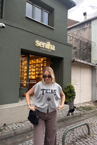 ÖNÜ BASKILI KOLSUZ SWEATSHIRT