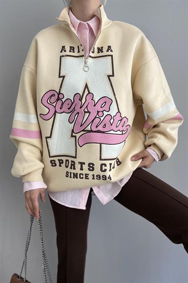 ÖNÜ FERMUARLI NAKIŞLI SWEATSHIRT