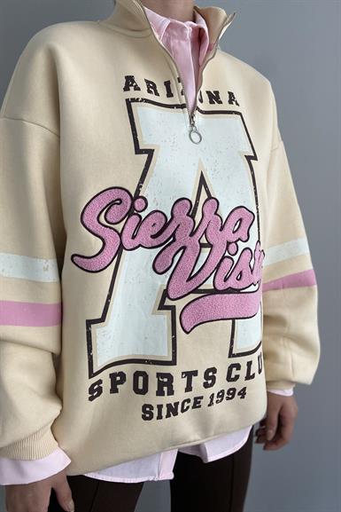 ÖNÜ FERMUARLI NAKIŞLI SWEATSHIRT