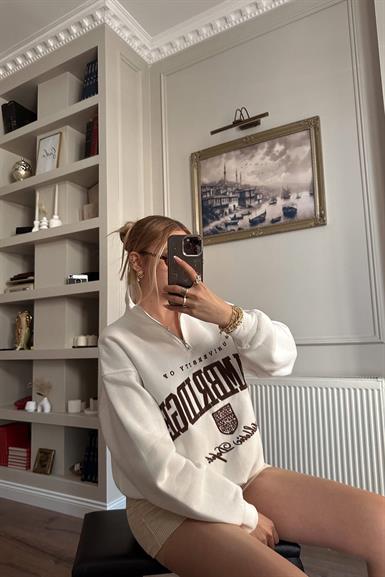 PATI FERMUARLI NAKIŞLI SWEATSHIRT