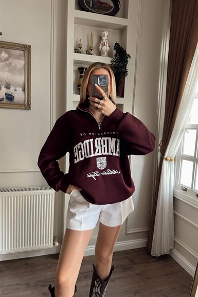 PATI FERMUARLI NAKIŞLI SWEATSHIRT
