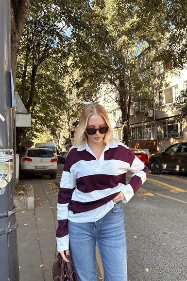 POLO YAKA ÇİZGİ DETAY SWEATSHIRT