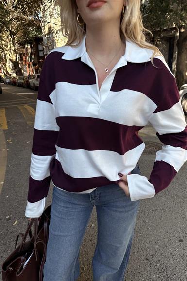 POLO YAKA ÇİZGİ DETAY SWEATSHIRT