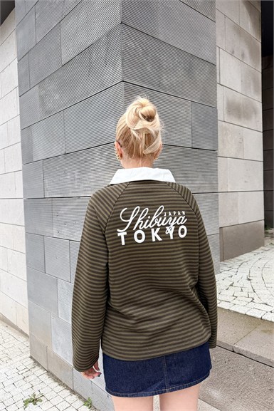 POLO YAKA ÇİZGİ VE NAKIŞ DETAY SWEAT
