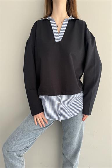 POLO YAKA ÇİZGİLİ GÖMLEK GARNİLİ SWEAT