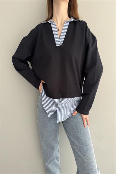 POLO YAKA ÇİZGİLİ GÖMLEK GARNİLİ SWEAT