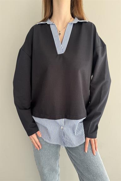 POLO YAKA ÇİZGİLİ GÖMLEK GARNİLİ SWEAT