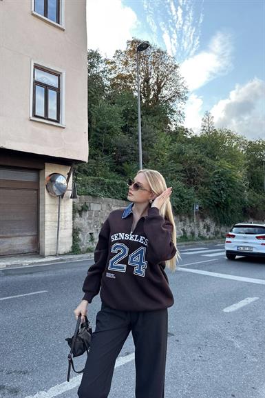 POLO YAKA KOT GARNİLİ SWEATSHIRT