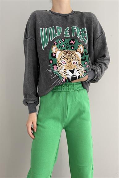 WİLDE FREF BASKLI YIKAMALI SWEAT