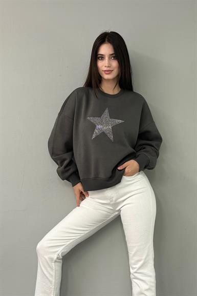 YILDIZ BASKI DETAY SWEATSHIRT