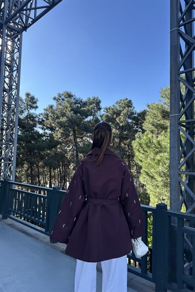 GÖMLEK YAKA DAMLA İNCİ BASKILI TRENÇ
