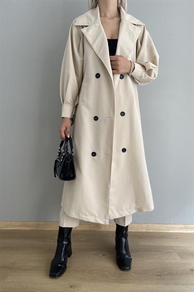 KOLU PİLE DETAY KRUVAZE TRENÇKOT