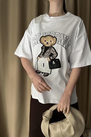 APLİKE AYICIK DETAY TSHIRT