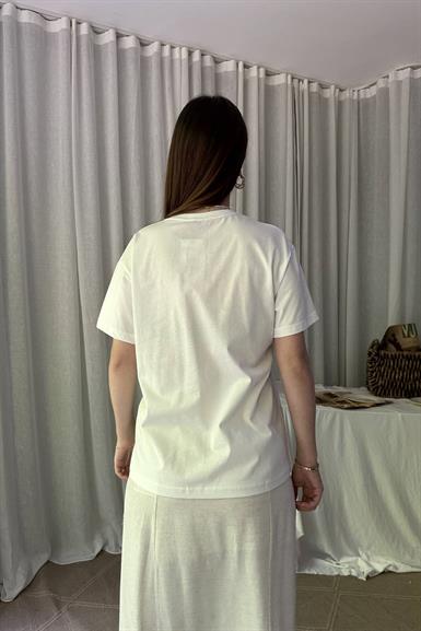 BASKI VE BONCUK DETAYLI TSHIRT