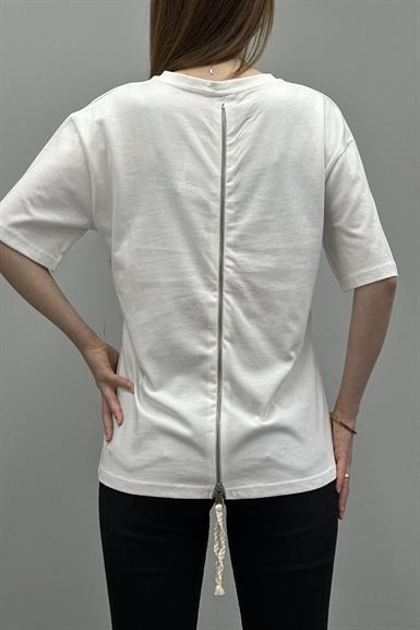 BASKI VE FERMUAR DETAYLI TSHIRT