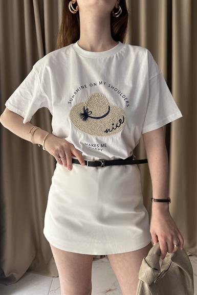 BASKI VE NAKIŞ DETAYLI TSHIRT