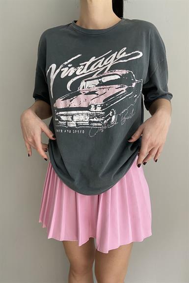 BASKILI YIKAMALI TSHIRT