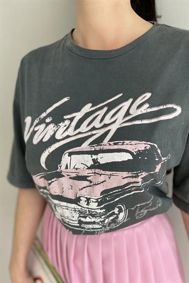 BASKILI YIKAMALI TSHIRT