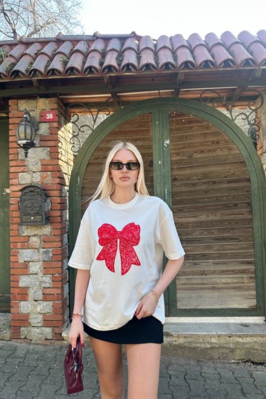 BİSİKLET YAK KELEBEK NAKIŞLI TSHIRT